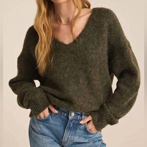 NWT Z Supply - All I Want V-Neck Sweater Top - Grape Leaf Green